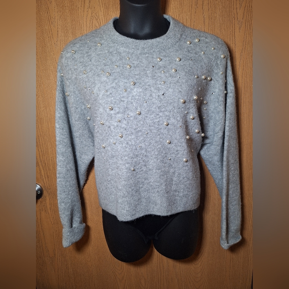 H&M Gray Sweater with Pearl Details